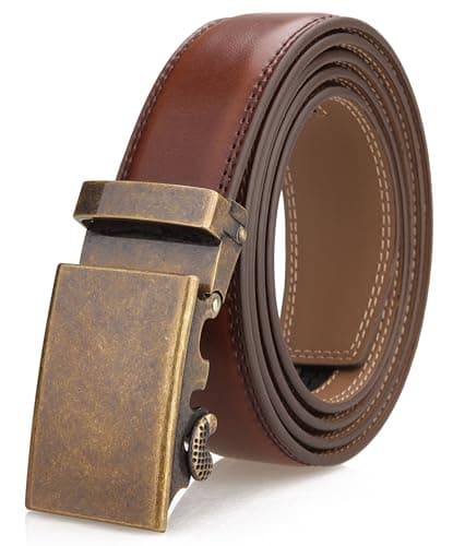 Image of Men's Belt,Nelbons Slide Ratchet Belt for Men with Genuine Leather 1 3/8,Trim to Fit (Brown, Up to 44-inch waist adjustable)