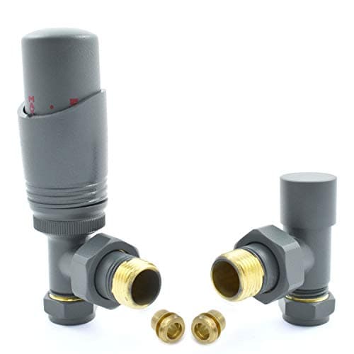 Image of Hot Flow | Cascade Modern Angled TRV Thermostatic Radiator Valve 10mm Compression (Gunboat Grey)