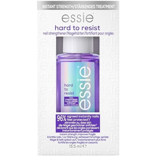 Image of essie Nail Care Hard To Resist Nail Strengthener, Protect and Repair, Hardening Nail Treatment For Damaged Nails, Purple Tint, Neutralise and Brighten 13.5 ml