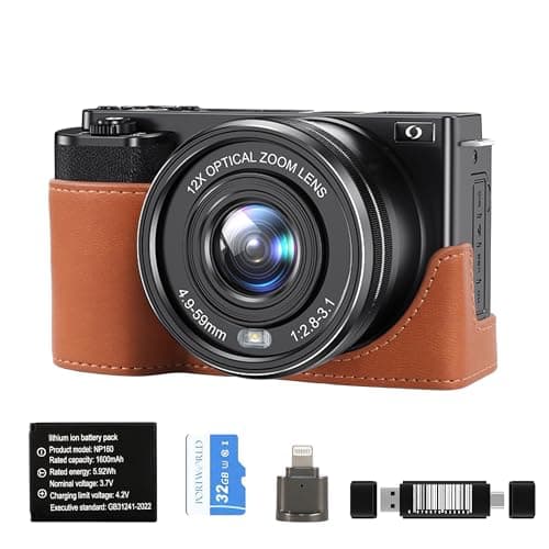 Image of 12X Optical Zoom Digital Camera: 64MP Compact Vlogging Camera with 2.8'' IPS Screen 64GB Memory Card Autofocus Anti-shake Cameras for Photography Fit Adults Beginners Travel Shooting