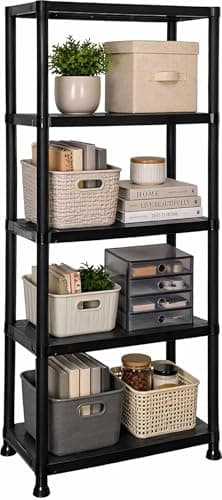 Image of DIVCHI 5 Tier Plastic Storage Shelving Unit | Heavy Duty Shelf Rack for Home, Garage, Office & Utility Room | Shelf Rack (Black)