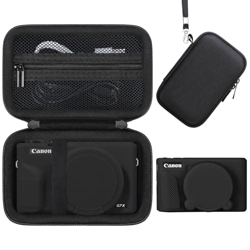 Image of Elonbo Camera Case for Canon PowerShot G7X Mark III Digital Camera, (1* Hard Carrying Case + 1* Soft Silicone Cover with Removable Lens Cover), Black (Case Only)