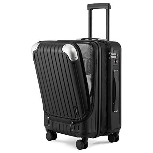 Image of LEVEL8 Carry on Suitcase, 55CM Hand Luggage Expandable with Laptop Compartment, ABS+PC Hardshell Spinner Trolley Cabin Size with 4 Wheels, TSA, Black