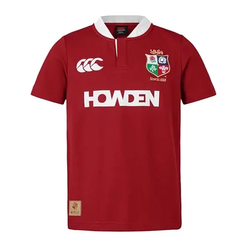 Image of British & Irish Lions Canterbury Adult Unisex Official Canterbury Short Sleeve Classic Rugby Jersey | Relaxed Fit | Soft Feel, Red Dahlia, L