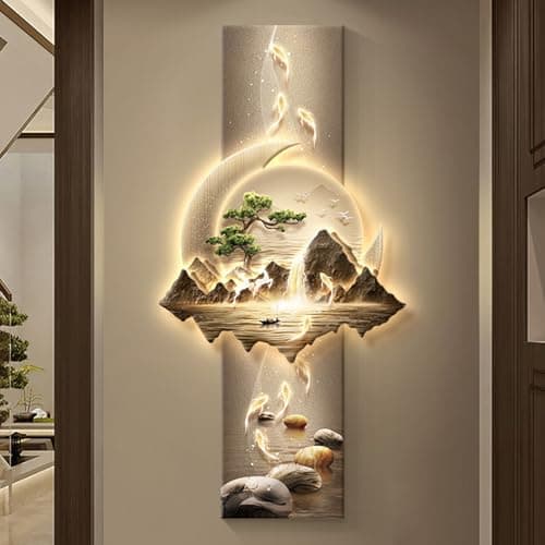 Image of 3D Wall Art Decor with LED Light, Oriental Landscape Painting for Modern Home, Office, and Bedroom Decoration