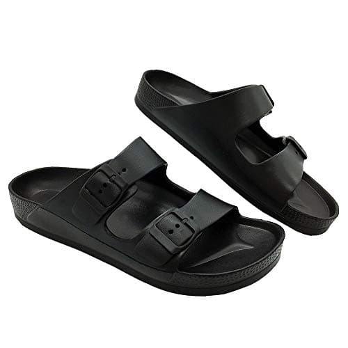 Image of Luffymomo Adjustable Slip on Eva Double Buckle Slides Comfort Footbed Thong Sandals for Womens, Black-a, 7 UK