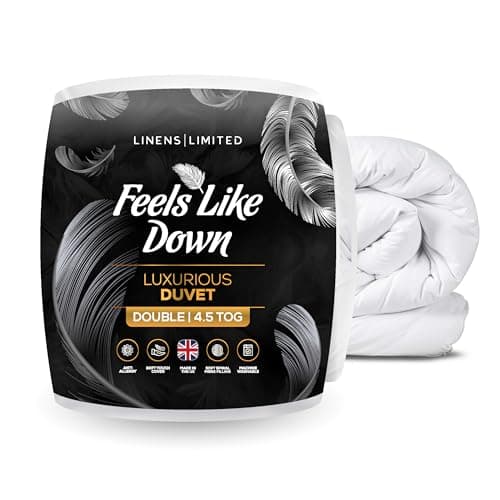 Image of Linens Limited Double Duvet 4.5 Tog, Made in the UK, Feels Like Down, Luxurious Quilt, Soft and Comfy, Ultra-Fine Siliconised Hollowfibre, Machine Washable (White)