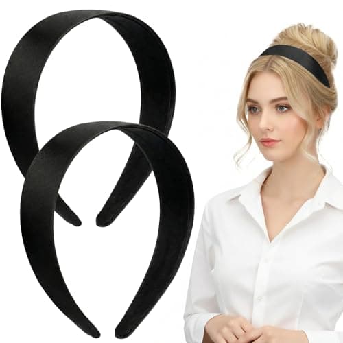 Image of DOPENSPI 2 Pack Black Headbands, 2.9cm Black Silk Satin Headbands 1.1Inch Wide Non-Slip Solid Hair Bands Princess Hair Accessories for Women Girls Cosplay DIY
