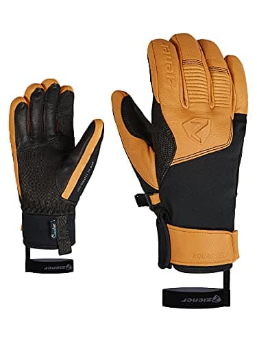 Image of Ziener Men's Ganzenberg Ski Gloves, Winter Sports, Waterproof, Breathable, Alpine Wool, Black/Tan, 9