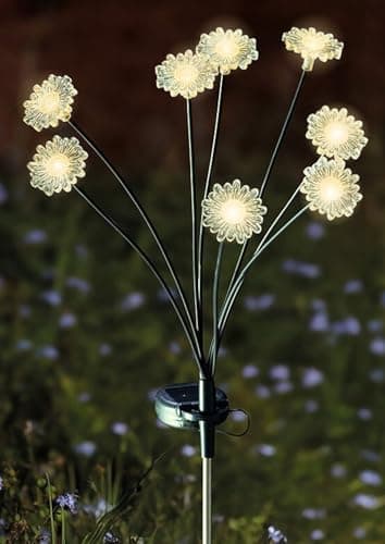 Image of Garden Mile 70cm Daisy Solar Stake Light - 8 Stem LED Flower Lamp with Warm White Fairy Lights for Outdoor, Pathway, Home Decor, & Lawn Ornaments - Durable Solar Garden Lights for Landscape Lighting