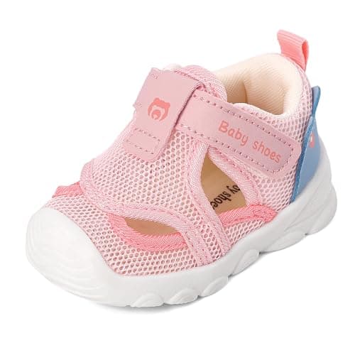 Image of Baby Summer Shoes for Boys Girls Toddlers Breathable Mesh Sandals Infant First Walking Shoes with Anti-Slip Rubber Sole,Pink,Size 3 UK Child