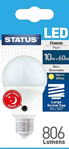 Image of Status 10w Dusk to Dawn Sensor LED GLS Pearl Bulb ES E27 Screw in in 10W =60W Pack of 2