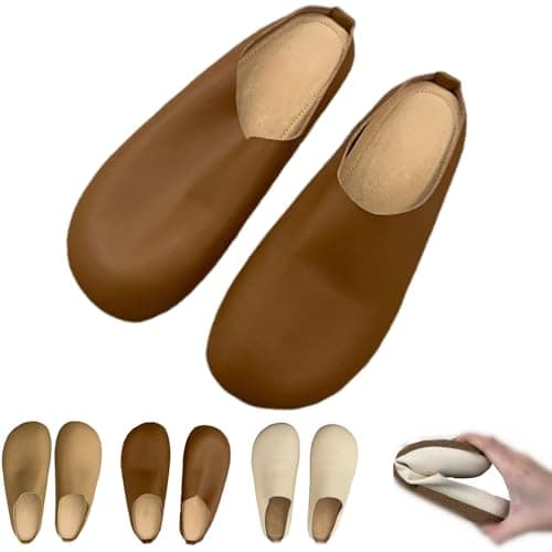 Image of Women's Italian Leather Slippers Orthopedic Shoes, Womens Slip on Closed Toe Orthopedic Mules&Clogs with Arch Support (Brown,7)