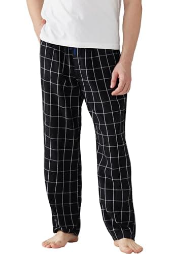 Image of Jveyvth Mens Pyjama Pants Flannel Cotton Plaid Sleep & Lounge Pants, PJ Bottoms with Pockets and Button Fly