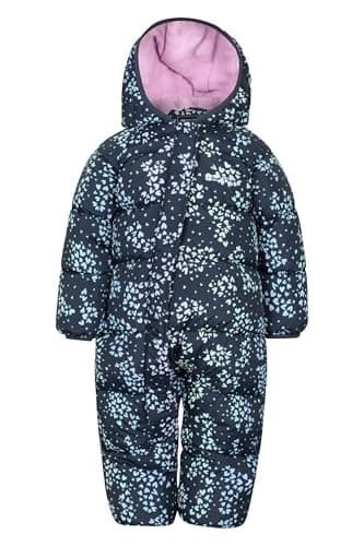 Image of Mountain Warehouse Frosty Thick Padded Ski Suit - Half Fleece Lined,Toddler Hooded Snowsuit, Winter Printed Children Snowsuit Navy (Printed) Baby Size 6-12 Months