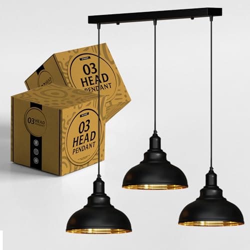 Image of DC VOLTAGE Vintage Industrial 3Head Ceiling Pendant Light Black Hanging Light Metal Dome Shape Shade Indoor Light Fitting for Hotel, Restaurants, Bar, Dining Room (Style 1)