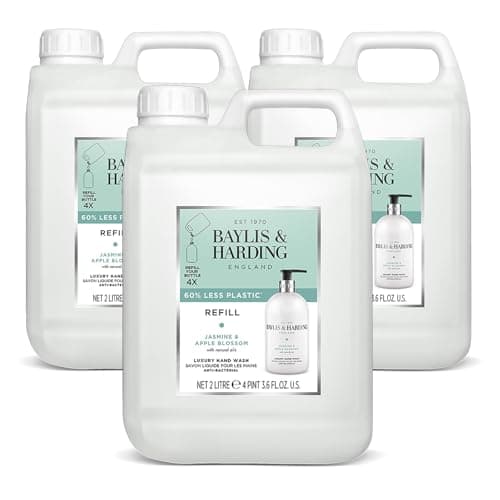 Image of Baylis & Harding Jasmine & Apple Blossom Anti-Bacterial Hand Wash 2 litre Refill (Pack of 3 - Total 6 litres) - Vegan Friendly