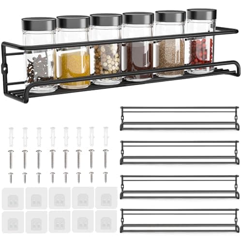 Image of HOAENTSA Spice racks Organiser 4 Tier Metal Wall Mounted kitchen Spice shelf for Kitchen&inside cupboard Spice Jars and Condiments tidy Storage (Black)