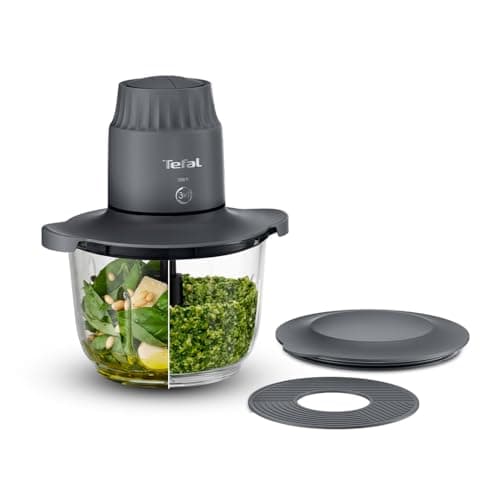Image of Tefal Choppeo Mini Food Processor/Chopper, XXL 2L Glass Bowl with Anti-Slip Mat, Storage Lid, 2 Speeds, 500W, Grey - MB603BG1
