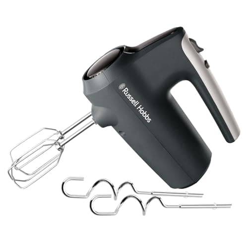 Image of Russell Hobbs Hand Mixer (Electric whisk for baking, 5 Speeds + Turbo Mode, Dishwasher safe chrome beaters & dough hooks, Bowl & heel rest feature, 350W peak power) Desire Matte Charcoal 27151