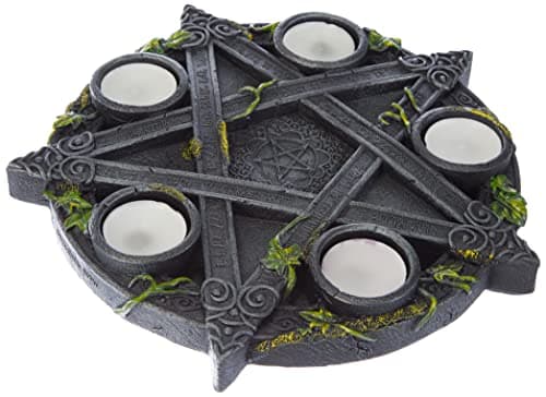 Image of Nemesis Now B2538G6 Wiccan Pentagram Tealight Holder 25.5cm Black, Resin