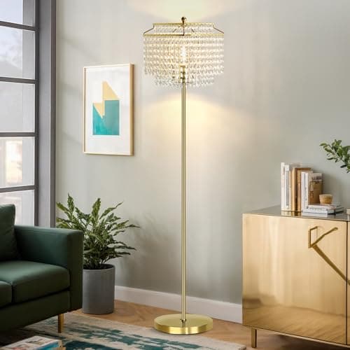 Image of GyroVu Crystal Floor lamp,Modern Standing Lamp with On-Off Foot Switch,Tall Pole Floor Lamp with Double-Layer Lampshade for Living Room Bedroom Office(Bulb Included)