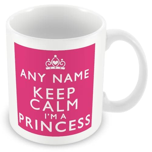 Image of MUGGZ Personalised Keep Calm I’m A Princess Pink Mug | Fun Princess Gift Custom Name | Ceramic Coffee Tea Cup | 11oz Dishwasher Microwave Safe