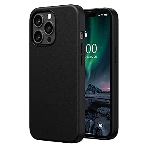 Image of SURPHY Faux Leather Case Compatible with iPhone 13 Pro Case 6.1 inch, Premium PU Leather Case Cover (with Metallic Buttons & Microfiber Lining) for iPhone 13 Pro, Black