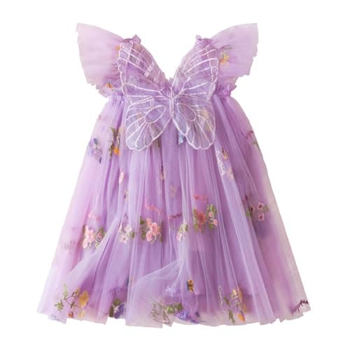 Image of TTYAOVO Toddler Baby Dress 3D Butterfly Tulle Girl Dresses Size 100(3 Years, 2109 Purple)