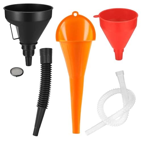 Image of 3 Pack Flexible Plastic Funnel Set, Universal Funnel for Car with Detachable Spout and Long Mouth Funnels, for Car Motorcycle(Red/Orange/Black)