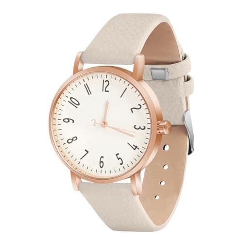 Image of OFFCUP Women's Leather Quartz Watch, Leather Strap Ladies Watches, Analog Quartz Watches with White Dial, 3 Hand Quartz Watch, Premium Fashion Wrist Watch for Women Ladies Girls