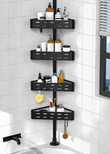 Image of Kegii Telescopic Shower Caddy Corner - Shower Shelf Black Bathroom Storage Telescopic Bathroom Corner Shelf