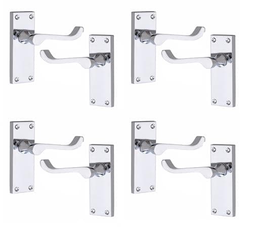 Image of Golden Grace Victorian Scroll Lever Latch Door Handles in Polished Chrome Finish, Classic Interior Doors Hardware, 4 Sets - 120mm Backplate