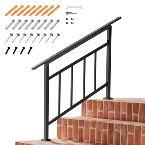 Image of INMOZATA Hand Rails for Outdoor Steps, 1~3 Steps Handrails for Outdoor Steps, Carbon Steel Support Outdoor Grab Rails for Outside Steps Garden/Porch/Deck Exterior Hand Rails
