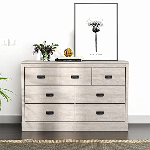Image of Galano Bristol 3+4 Drawer Chest – Wide Storage Cabinet for Bedroom, Entryway, or Hallway – Modern Chest of Drawers for Clothes & Organising – Dusty Grey Oak