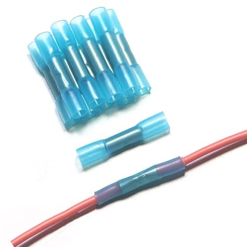 Image of 20 Pieces Heat Shrink Butt Connectors Kit,22-16 AWG Waterproof Cable Connector BHT1.25,Wire Crimp Terminals Butt Splices,Insulated Electrical Wire Connectors-Blue