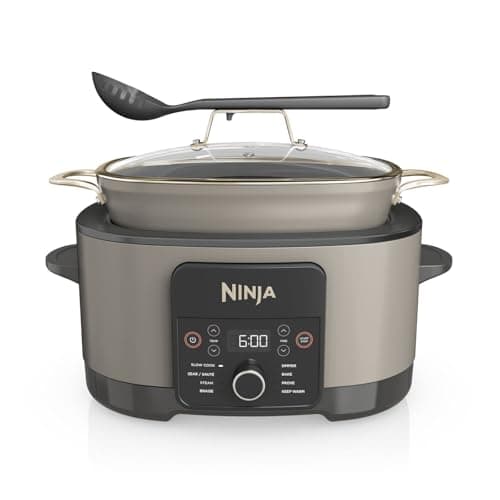 Image of Ninja Foodi PossibleCooker, 8-in-1 Slow Cooker with Removable Non-Stick Pot, Steaming Rack, Integrated Spoon & Glass Lid, Slow Cook, Sear, Braise, Steam & more, 8L, Stone Gold, MC1001UKSTGD