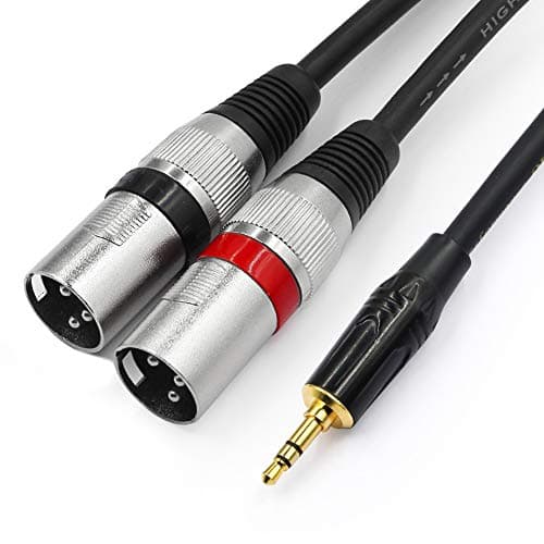 Image of Tisino Mini Jack to Stereo XLR Cable, 3.5mm Aux to Twin XLR Male Stereo Y-Cable Breakout Lead Cord - 3m