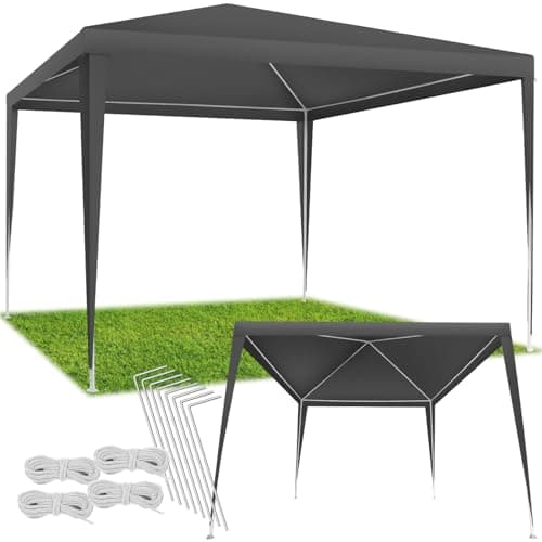 Image of tectake® Garden Gazebo, 3 x 3 m, UV- & Water-Resistant Garden Canopy with Stable Steel Frame & Easy Plug-In System, Compact & Low-Maintenance Marquee for Festivals, Parties, Weddings, BBQs - Grey