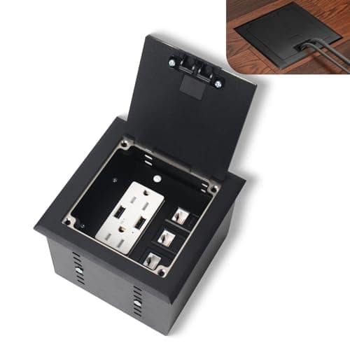 Image of KYHSHJ Recessed Flat Hidden Socket Kit with 2 * 15A Receptacle,4.8A*2 USB-A Ports +3-Port RJ45 Datacom Receptacle. Internal Height Adjustable,Corrosive Resistant Hardware,Black