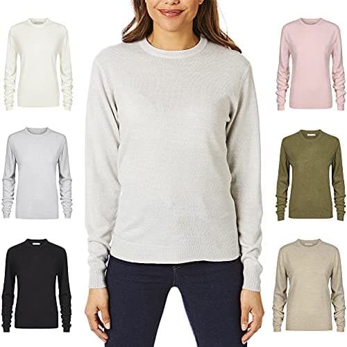 Image of Light & Shade Womens Crew Neck Top Supersoft Knitted Jumper, Light Grey, L
