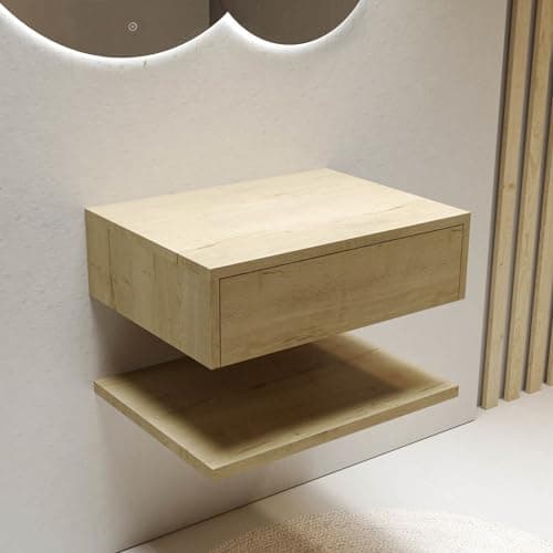 Image of Lugo 600mm Wood Effect Wall Hung Countertop Vanity Shelves