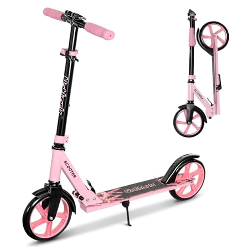 Image of Nattork Scooter for Kids 8-12, Teens and Adults- Adjustable Height Folding Kick Scooter with Large Sturdy Wheels for Smooth Ride, Lightweight, Anti-Shock Suspension, Scooter for Boys and Girls-Pink