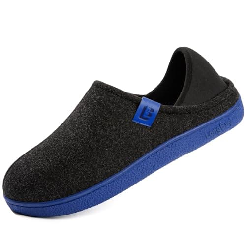 Image of LongBay Men's Wool-Like Felt Slippers Convertible House Shoes with Removable Insole Non-Slip Indoor Outdoor Black Blue, 11/UK