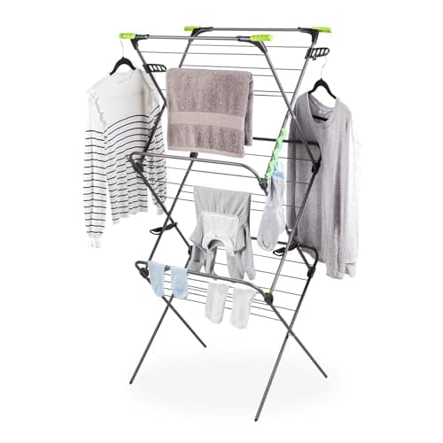 Image of Minky Ergo Supreme Sure Grip 3 Tier Airer, Clothes Drying Rack For Indoor & Outdoor Use, Foldable Airer with Large 27m Capacity, Drying Rack with Non-Slip Feet