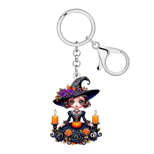 Image of DOWAY Creepy Acrylic Witch Doll Keychain,Spooky Halloween Witch Accessories Goth Gifts for Women Girls Purse Bag Key Charms (Dark)