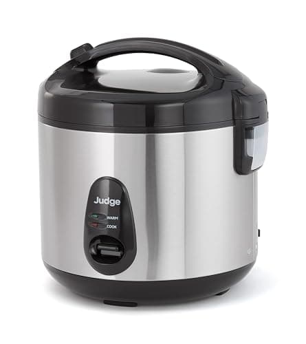 Image of Judge Stainless Steel Rice Cooker 1.8L For Perfect Rice Every Time, Rice Maker with Keep Warm Function, 700W, Includes Steamer Basket, Measuring Cup and Spoon