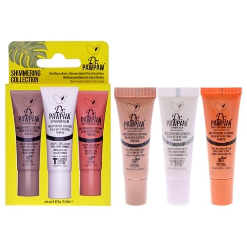 Image of Dr.PAWPAW Shimmering Trio Gift Set 3 x 10ml, Shimmer True Coral and Rich Mocha Balms, Multi Purpose Natural Fragrance Free Pawpaw Care for Lips Skin Hair and Beauty Finishing