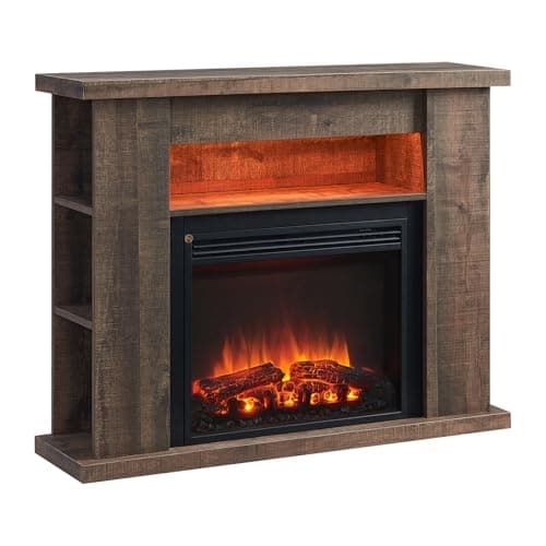 Image of FLAMME 43" Lipson Electric Fireplace Suite Rustic Dark Oak Colour with Storage Shelves Includes 2000w Heater with Glass Fronted Flame Effect, Remote Control