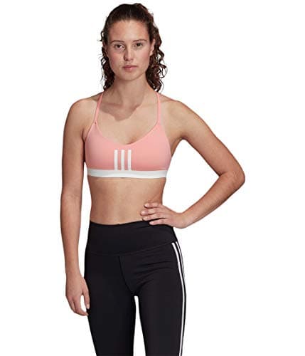 Image of adidas Women's All Me 3-Stripes Mesh AEROREADY Training Pilates Yoga Light Support Workout Bra Glory Pink/White X-Small